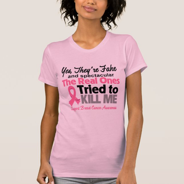 Fejka och imponerande föreställning - bröstcancer tee shirt (Framsida)