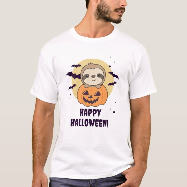 Fel i Pumpkin Sweet Sloths Happy halloween T Shirt (Framsida)