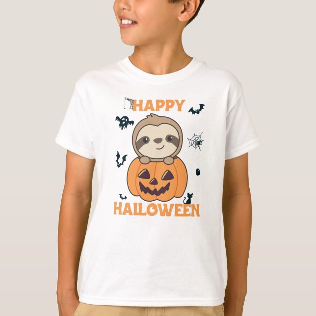 Fel i Pumpkin Sweet Sloths till Halloween T Shirt (Framsida)