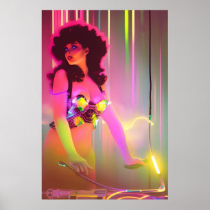 Fel på Synthwave Turntable Surrealist Poster