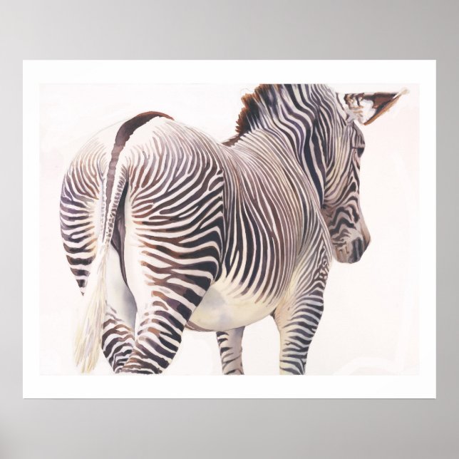 "Fel väg" Zebra Wildlife Watercolor Poster (Framsidan)