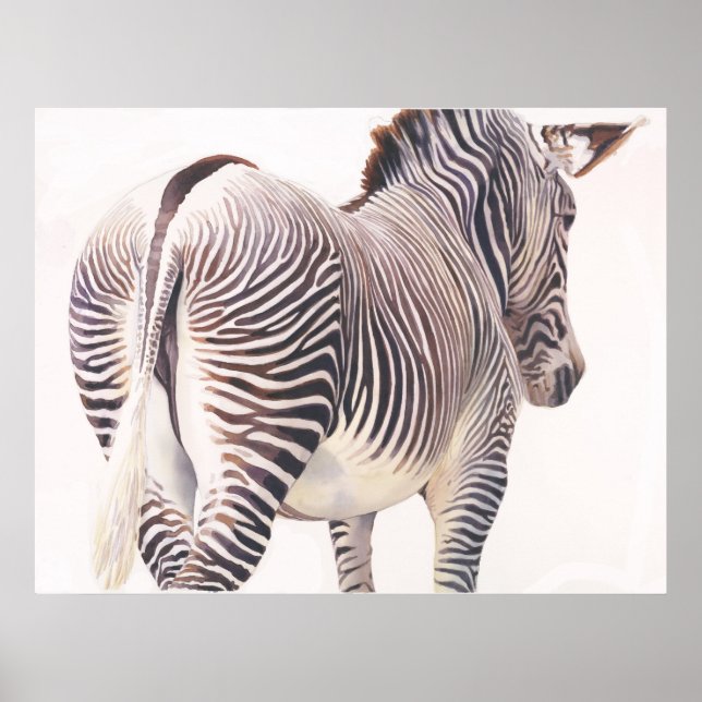 "Fel väg" Zebra Wildlife Watercolor Poster (Framsidan)