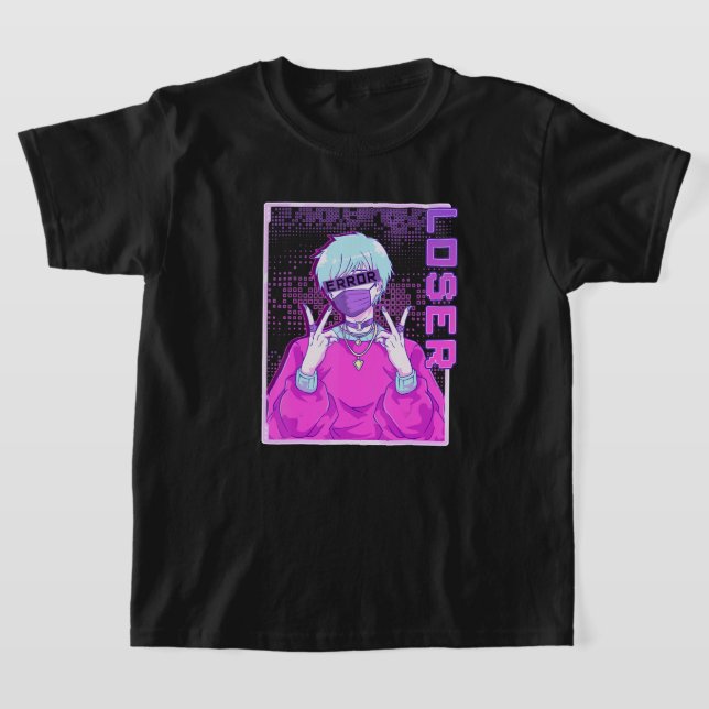 Fel vid fel i Anime Boy Loser Vaporwave Punk Stree T Shirt (Laydown)