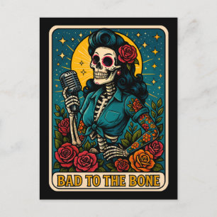 Felaktig för Bone Retro Skeleton Singer Helg Vykort