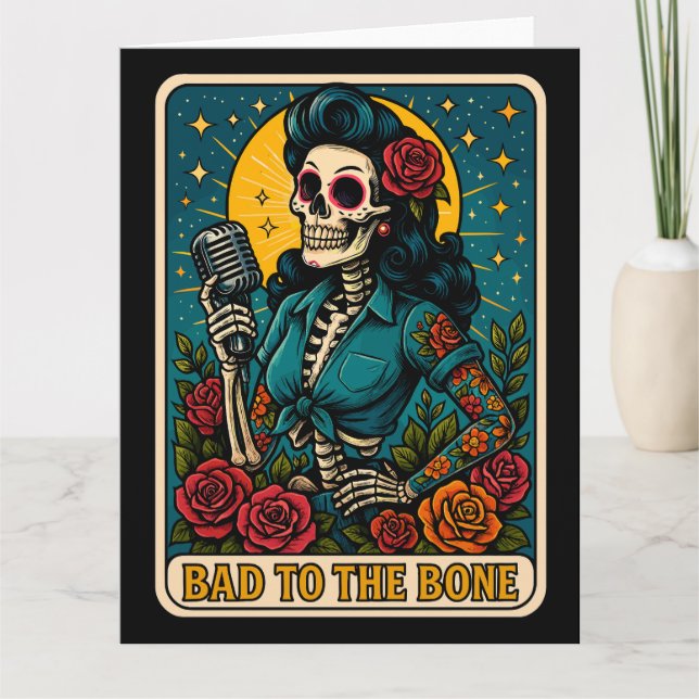 Felaktig för Bone Retro Skeleton Singer Kort (Framsida)