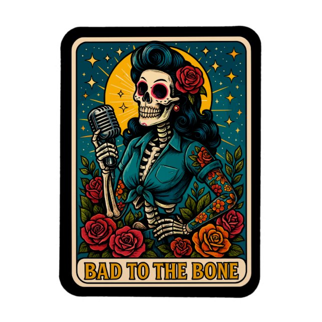 Felaktig för Bone Retro Skeleton Singer Magnet (Vertikal)
