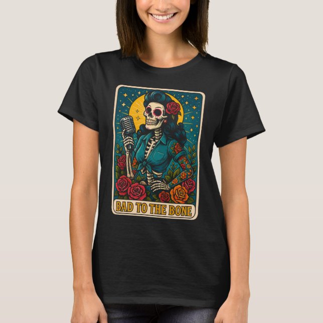 Felaktig för Bone Retro Skeleton Singer T Shirt (Framsida)