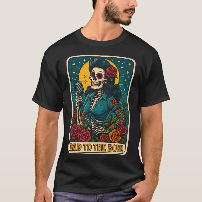 Felaktig för Bone Retro Skeleton Singer T Shirt (Framsida)
