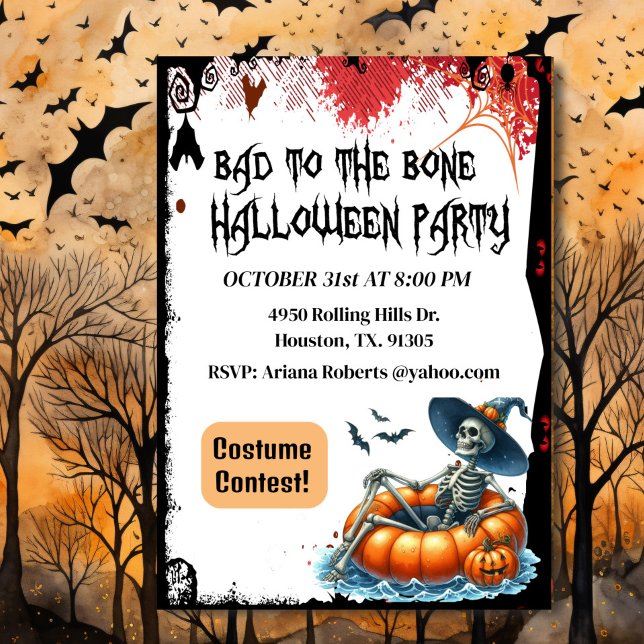 Felaktig för Bone Skeleton Halloween-inbjudan Inbjudningar (Skapare uppladdad)