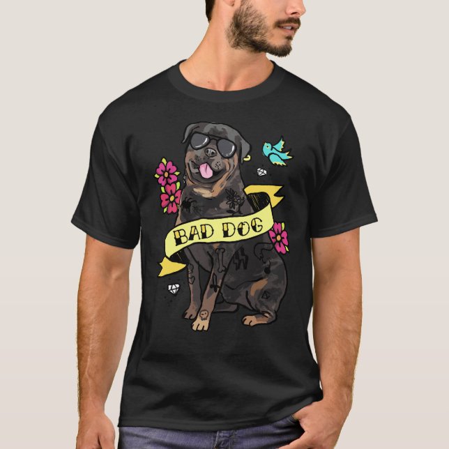 Felaktig Hund Rottweiler Tattoo T Shirt (Framsida)