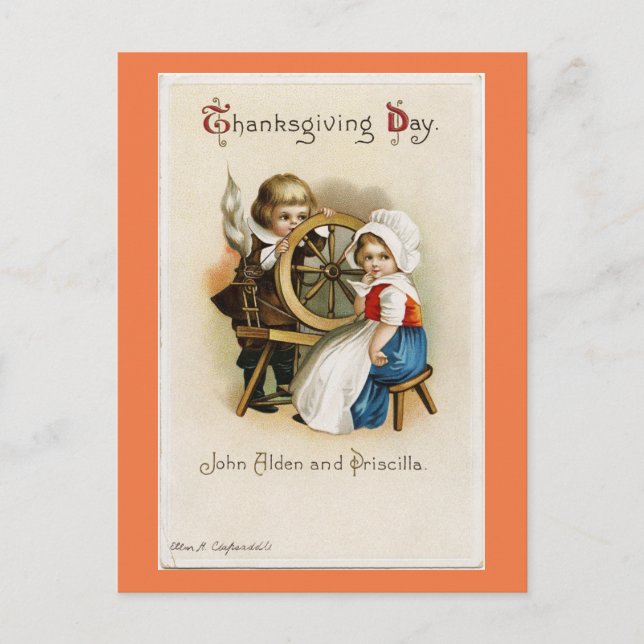 Felaktig Vintage Pilgrims Vykort (Framsida)