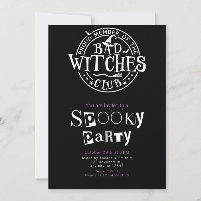 Felaktig Witches-Klubb - minimalistisk Halloween f Inbjudningar (Framsida)