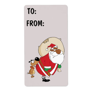 Felaktiga Hund Bita Black Santa Gift-etikett Fraktsedel