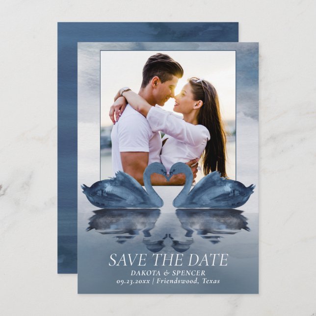 Felaktiga reflektioner | Dusty Blue Svan Sjö Photo Spara Datumet (Fram/baksida)