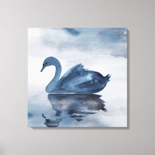 Felaktiga reflektioner Moody Dusty Blue Svan vid Canvastryck