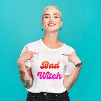 Felaktigt Witch Funny Rosa & Orange Retro-teckensn T Shirt