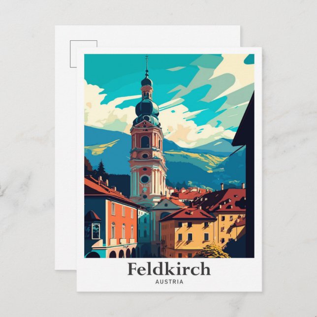 Feldkirch Austria Vintage resor Illustration Vykort (Fram/baksida)