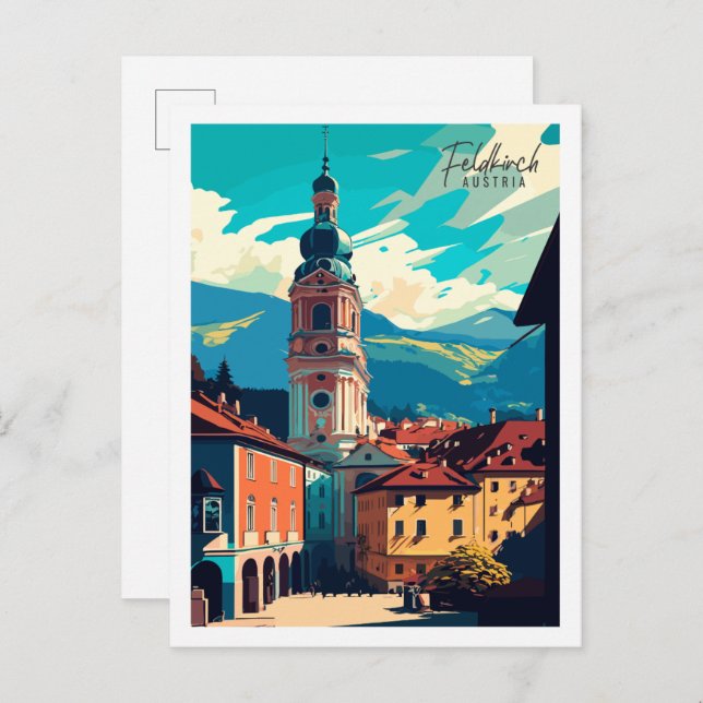 Feldkirch Austria vintage resor illustration Vykort (Fram/baksida)