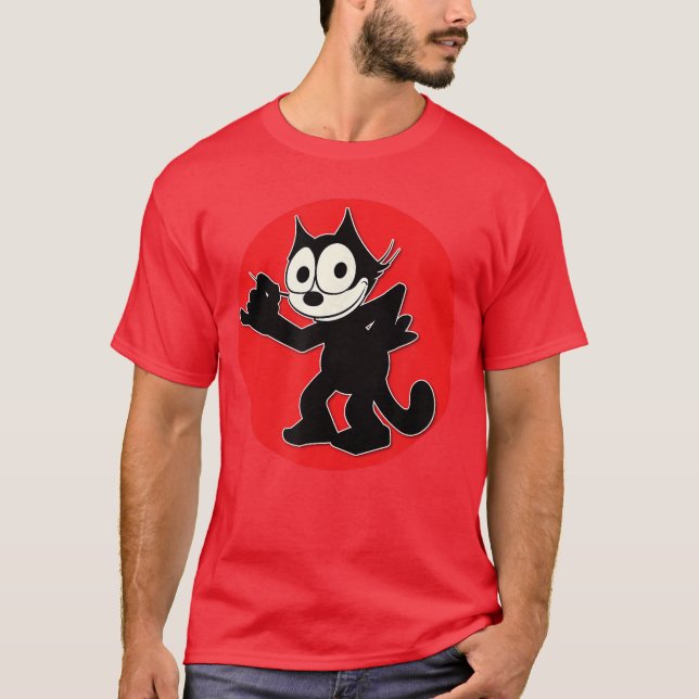 Feli Cartoon Cat Red Sunset Sly Smiling Feliee vin T Shirt (Framsida)