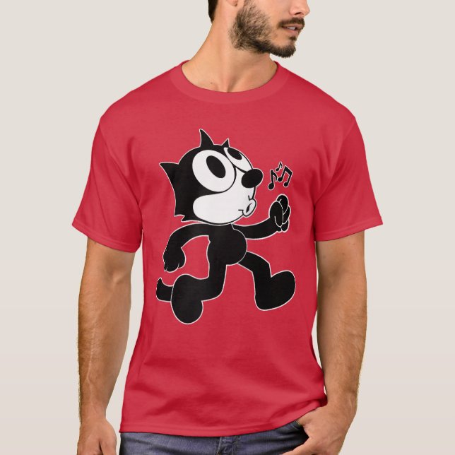 Feli Cartoon Whistling and Walking Music Notes Fel T Shirt (Framsida)