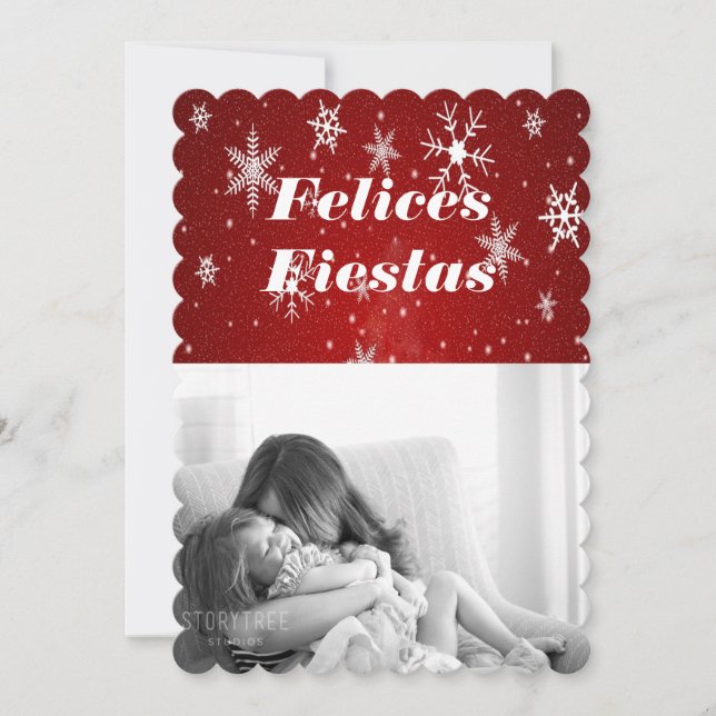 Felicas Fiestas Snöflingor med rött plattkort Inbjudningar (Framsida)