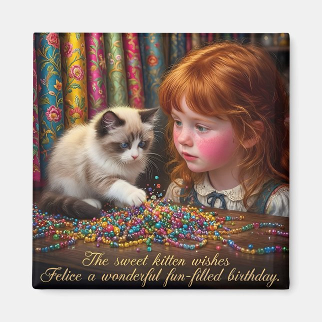 FELICE ~ GRATTIS PÅ FÖDELSEDAGEN Kittel ~ Magnet (Framsidan)