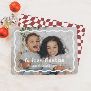 Felices Fiestas Borde Ondulado Retro con Foto Julkort