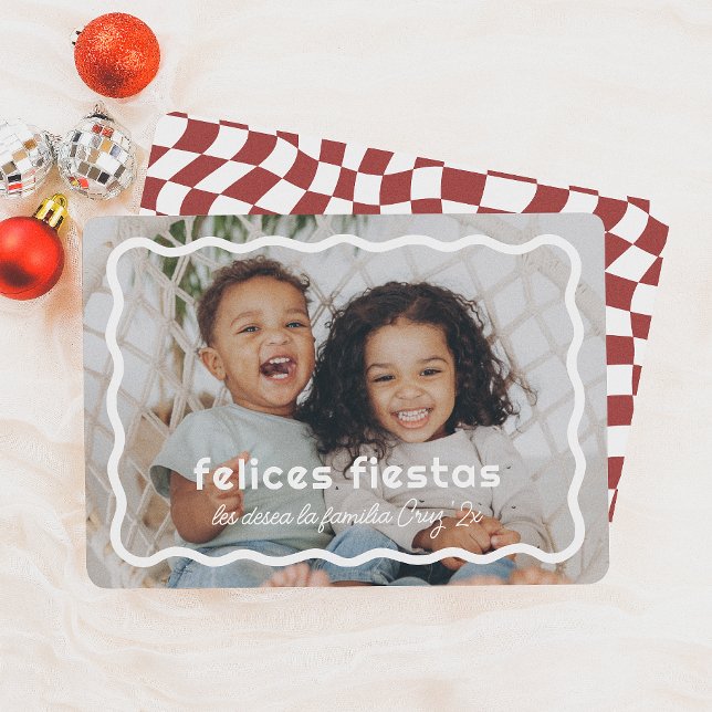 Felices Fiestas | Borde Ondulado Retro con Foto Julkort (Skapare uppladdad)