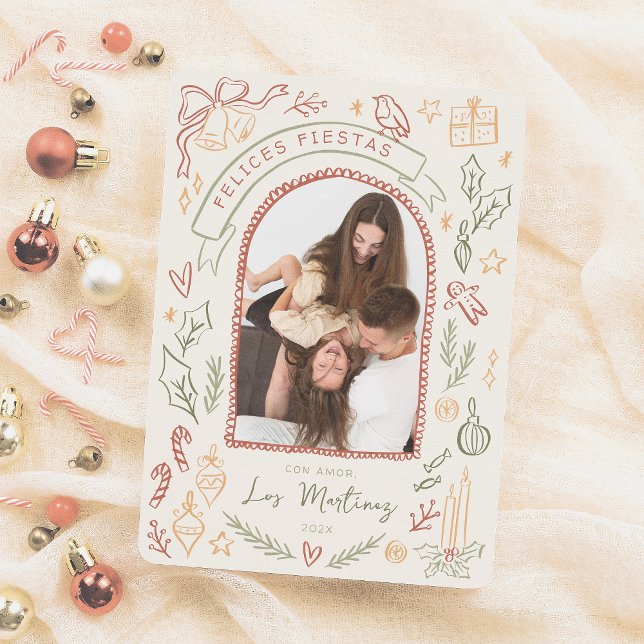 Felices Fiestas Ilustraciones de Navidad con Foto Julkort (Skapare uppladdad)