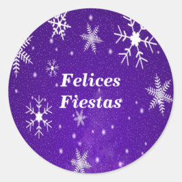 Felices Fiestas Snöflingor Blue Round Stickers Runt Klistermärke