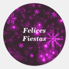 Felices Fiestas Snöflingor Lila Round Stickers Runt Klistermärke