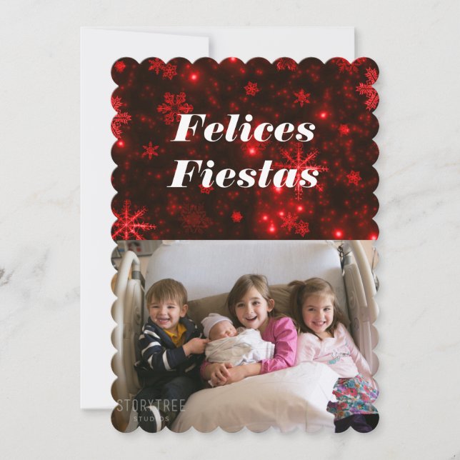 Felices Fiestas Snöflingor med Deep Red Flat Card Inbjudningar (Framsida)