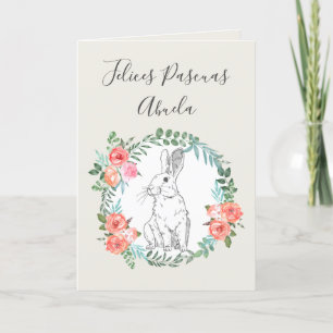 Felices Pascuas Bunny Blommigt Boho Spain Ivory Helgkort