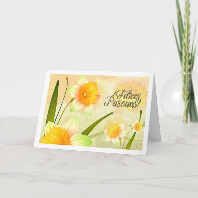 Felices Pascuas. Daffodil Påsk Card på spanska Helgkort (Framsida)