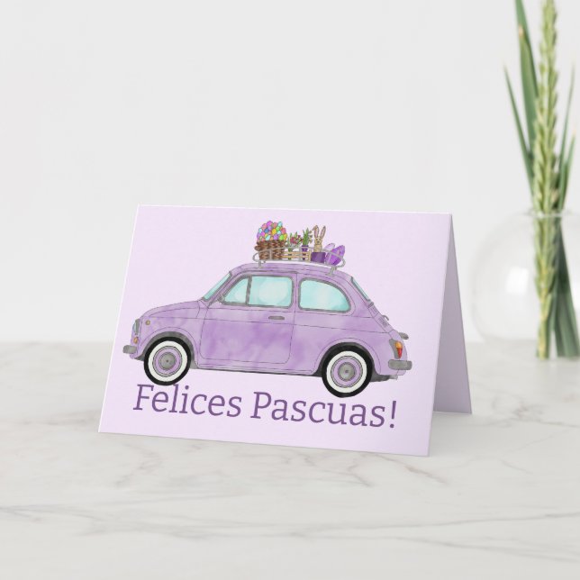 Felices Pascuas Spanska Påsk Retro Fiat 500 Helgkort (Framsida)
