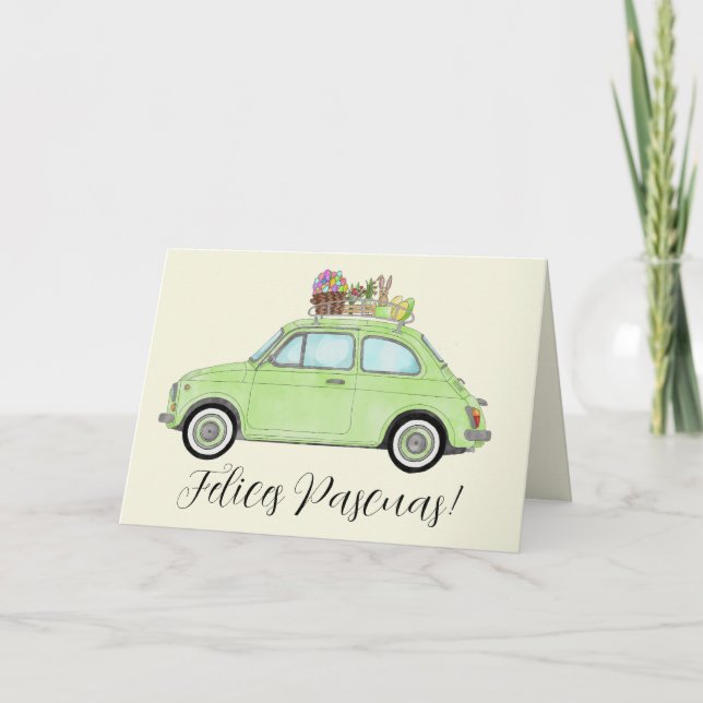 Felices Pascuas Spanska Påsk Retro Fiat 500 Helgkort (Framsida)