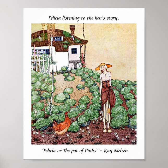 Felicia lyssnar på hönsens historia Kay Nielsen Poster (Framsidan)