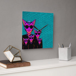 Feline character fyrkantig klocka