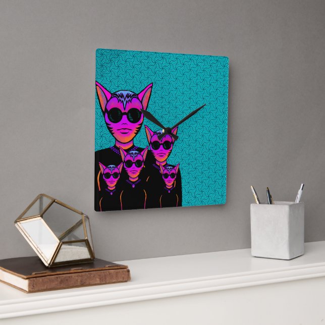 Feline character fyrkantig klocka (Kontor)