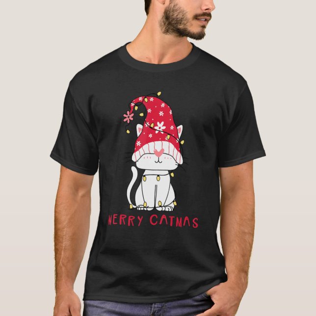 Feline Festive   Xmas Holiday Merry Catmas Party T Shirt (Framsida)