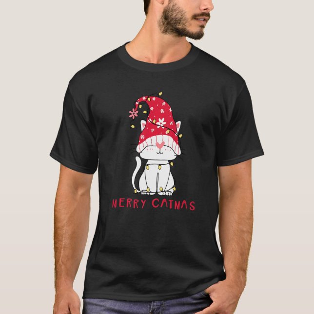 Feline Festive  Xmas Holiday Merry Catmas Party T Shirt (Framsida)