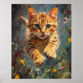 Feline Flight in a Forest of Fire - Leaping Bengal Poster