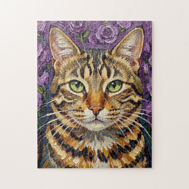 Feline & Floral | Cute Artistic Cat  Pussel (Vertikal)