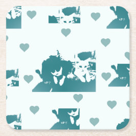 Feline Friends. Adorable Kitten Duo. Underlägg Papper Kvadrat