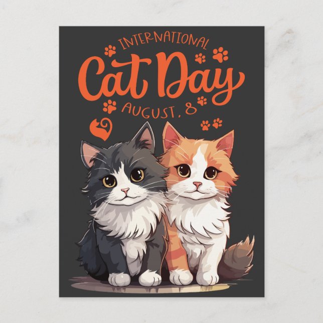 “Feline Friends Celebrate International Cat Day” Vykort (Framsida)