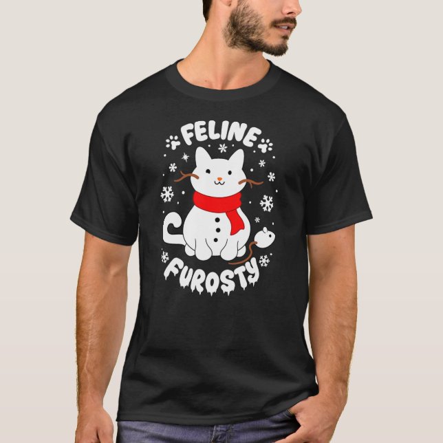 Feline Frosty Funny Cute Cat Snowman Christmas Hol T Shirt (Framsida)