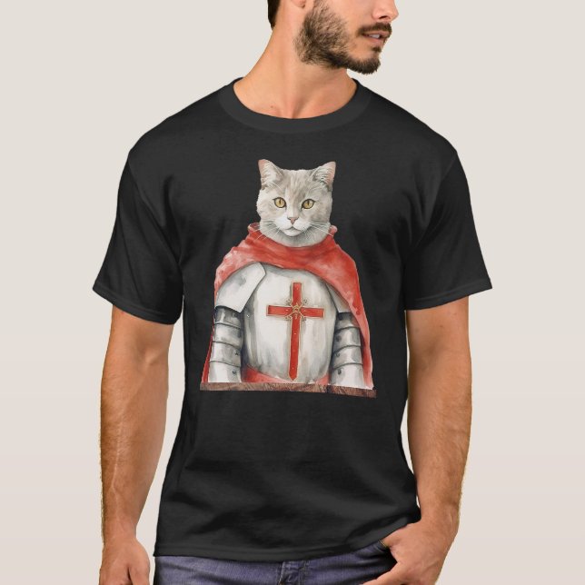 Feline Knight Templar The Crusader Cat T Shirt (Framsida)