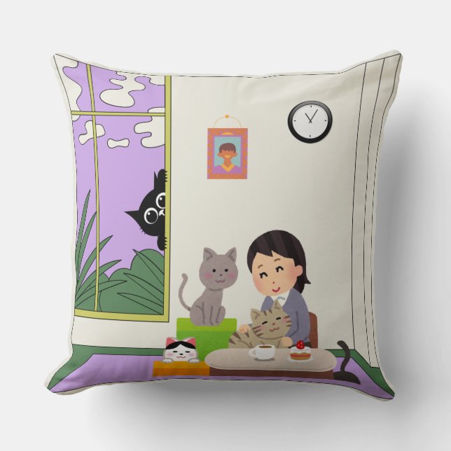 Feline Moments Throw Pillow Kudde (Framsida)