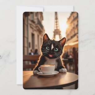 Felini Cat in Paris - Street Cafe Julkort
