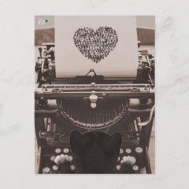 Felini Cat Typing Valentines hjärta - Helg Vykort